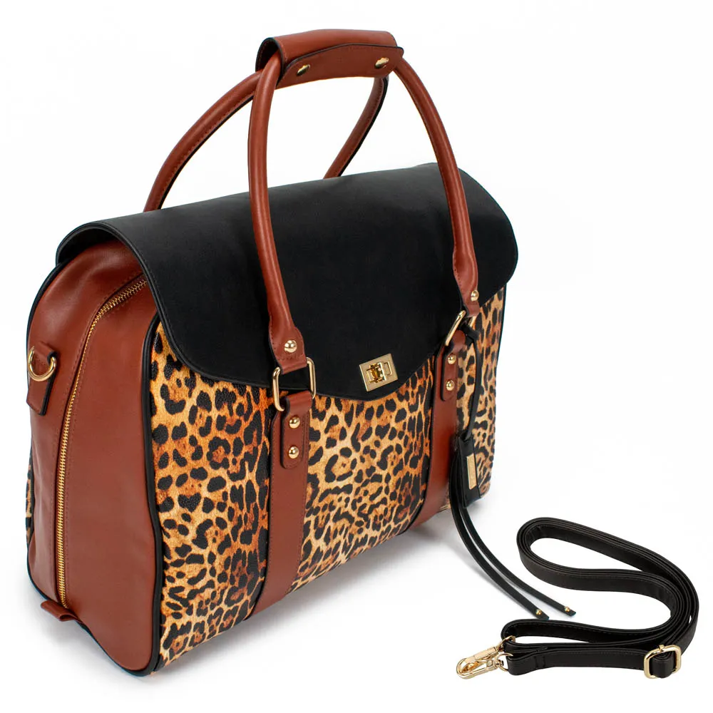 Badgley Mischka Leopard Print Travel Tote Weekender Bag